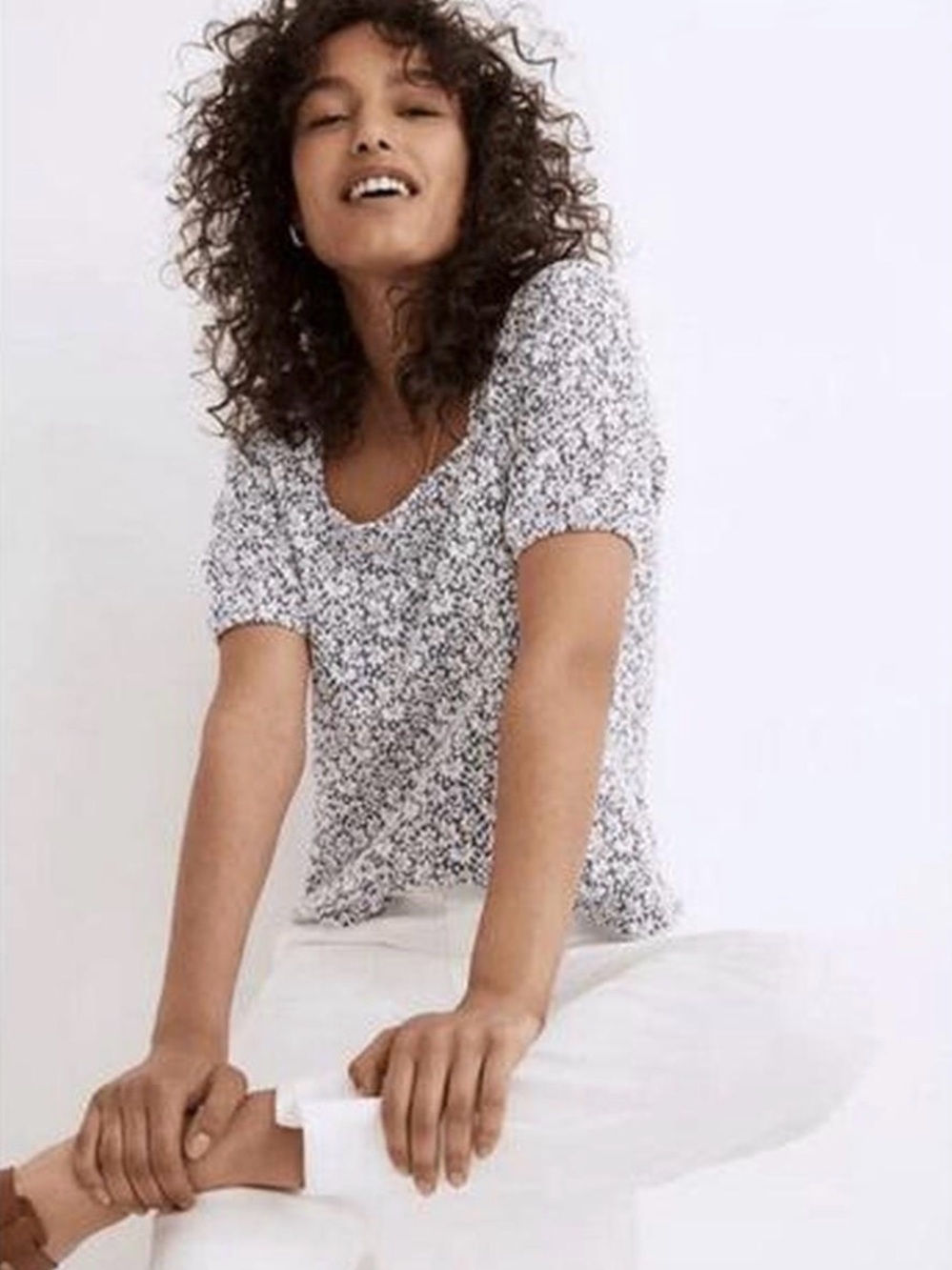 Madewell Floral Jacquard Button Back Square Neck Top Sz M